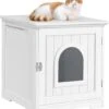 MEUBELEXPERT - Kattenhuis Kattenmand Wit Gesloten Kattentoilet Met Ingang En Handdoekhouder Kattenbak Kast Voor Katten Honden Huisdier 48,5 X 51 X 51,5 Cm Hout -Kattenbenodigdheden 1060x1200 1