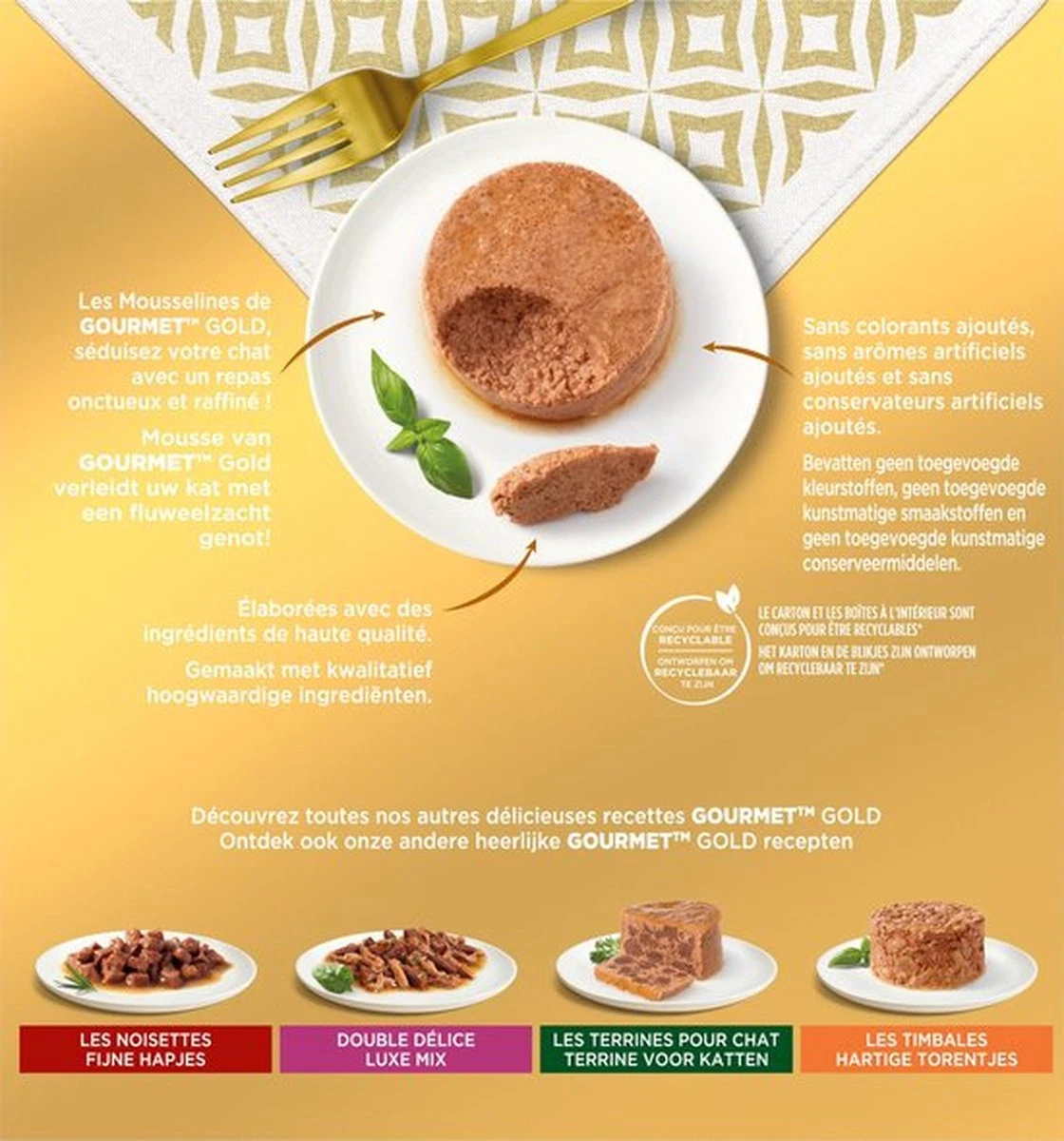 Gourmet Gold Mousse - Kattenvoer Natvoer - Kip, Zalm, Niertjes & Konijn - 48 X 85 G 4 Gourmet Gold Mousse - Kattenvoer Natvoer - Kip, Zalm, Niertjes & Konijn - 48 X 85 G - Afbeelding 2