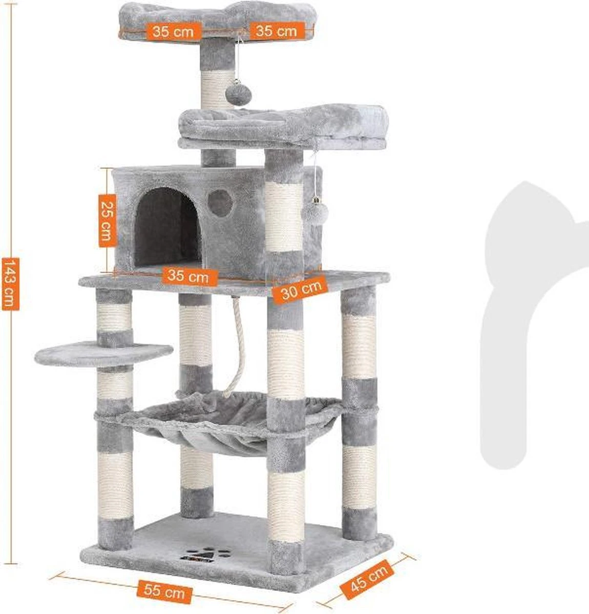 MIRA Home Krabpaal - Kattentoren - Huisdieren - Stabiel - Hout - Grijs/Wit - 55x45x143 5 MIRA Home Krabpaal - Kattentoren - Huisdieren - Stabiel - Hout - Grijs/Wit - 55x45x143 - Afbeelding 3
