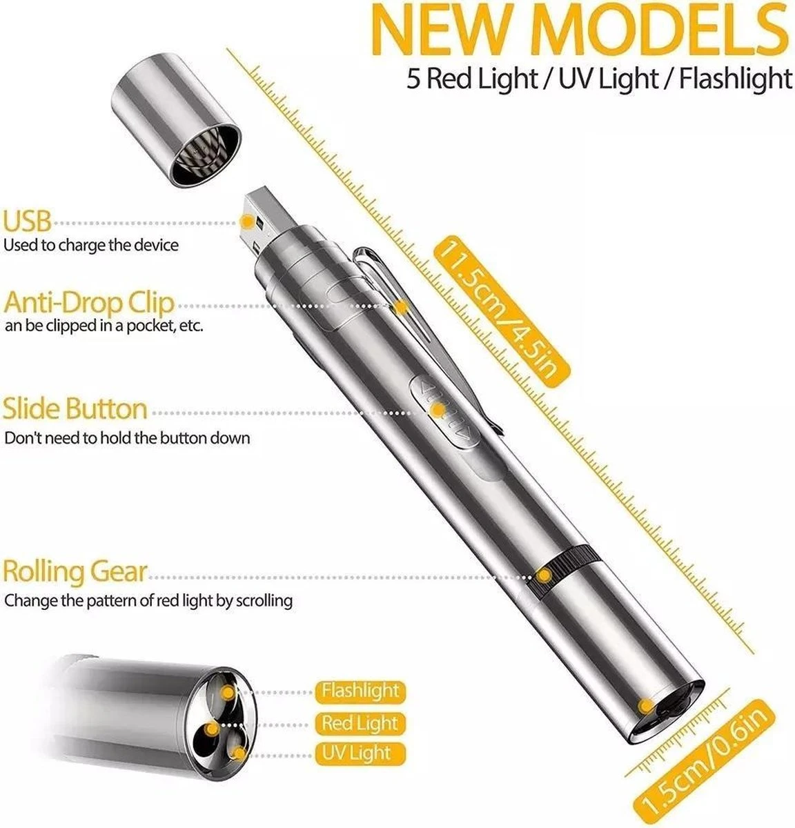 Laserpen - Oplaadbaar Met USB - Rode Laser - RVS Zilver - UV - Zaklamp - LED - Kat - Katten Speeltjes - Kattenspeelgoed - 7 Verschillende Standen 5 Laserpen - Oplaadbaar Met USB - Rode Laser - RVS Zilver - UV - Zaklamp - LED - Kat - Katten Speeltjes - Kattenspeelgoed - 7 Verschillende Standen - Afbeelding 3
