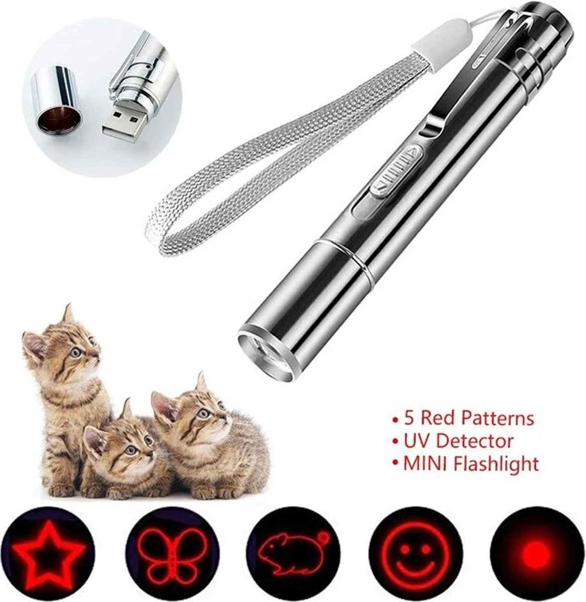 Merkloos Laserpen - Daily Accessoires - USB Oplaadbaar - Kattenspeeltjes - Laserlampje - 7 Verschillende Standen - RVS Zilver - Zaklamp - UV Lamp – Kattenspeelgoed 5 Merkloos Laserpen - Daily Accessoires - USB Oplaadbaar - Kattenspeeltjes - Laserlampje - 7 Verschillende Standen - RVS Zilver - Zaklamp - UV Lamp – Kattenspeelgoed - Afbeelding 3