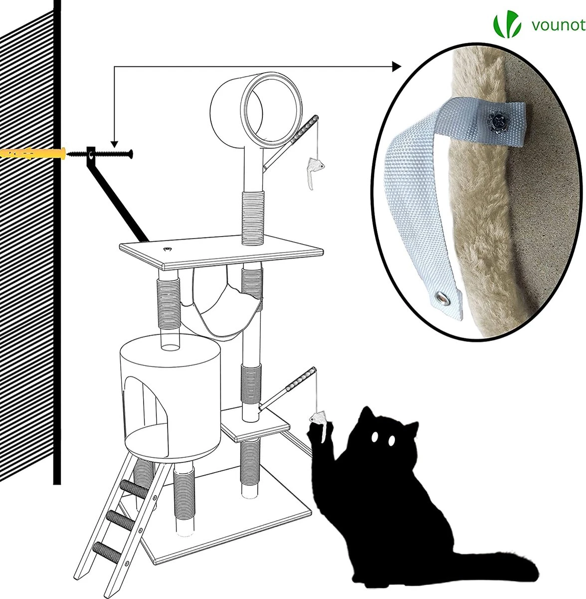 Grote Krabpaal Met Krabpaal XXL, Klimboom Voor Katten, Activiteitencentrum, Met Grot En Platforms Voor Katten, Hoogte 154 Cm, Beige 6 Grote Krabpaal Met Krabpaal XXL, Klimboom Voor Katten, Activiteitencentrum, Met Grot En Platforms Voor Katten, Hoogte 154 Cm, Beige - Afbeelding 4