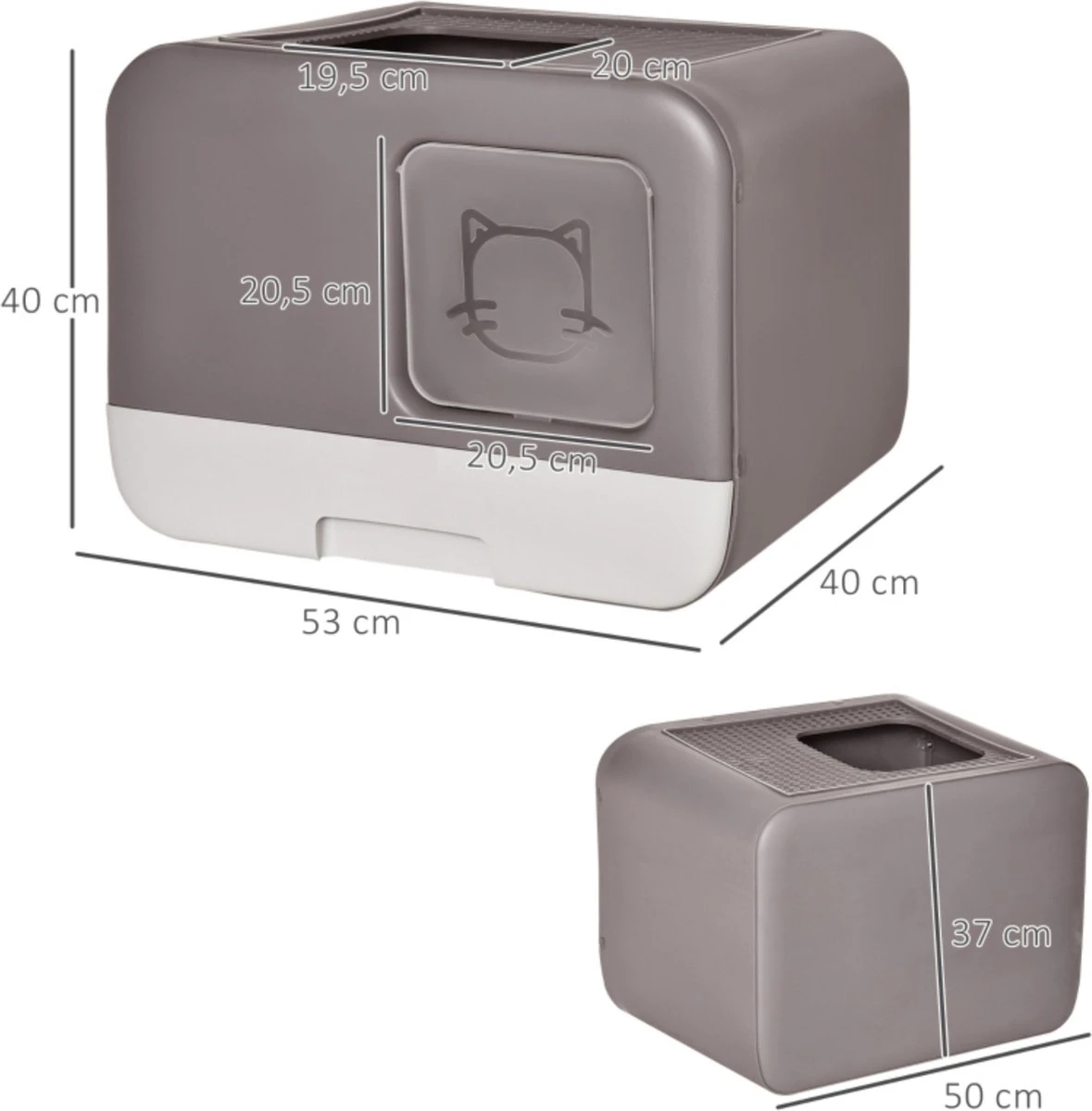 Kattenbak - 2 Uitgangen - Kattentoilet - Uitschuifbare Bodem - Met Schepje - Grijs 53 X 40 X 40 Cm 9 Kattenbak - 2 Uitgangen - Kattentoilet - Uitschuifbare Bodem - Met Schepje - Grijs 53 X 40 X 40 Cm - Afbeelding 7