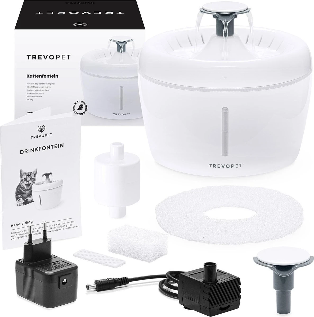 TrevoPet® Drinkfontein Kat - Waterfontein Kat - Kattenfontein - Fluisterstil - Drinkfontein - Drinkbak Kat - 2.5 Liter - Inclusief Filter - Wit 12 TrevoPet® Drinkfontein Kat - Waterfontein Kat - Kattenfontein - Fluisterstil - Drinkfontein - Drinkbak Kat - 2.5 Liter - Inclusief Filter - Wit - Afbeelding 10