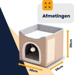 MIRO Katten Huis - Kattenhuizen - Kattenhok - Kattenmand - Dierenhuis - Opvouwbaar - Met Krabmat - Abrikoos -Kattenbenodigdheden 1186x1200 7