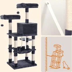 Krabpaal Voor Katten - Kattenboom - Met 2 Uitkijkplateaus - Grijs -Kattenbenodigdheden 1194x1200 1