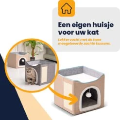 MIRO Katten Huis - Kattenhuizen - Kattenhok - Kattenmand - Dierenhuis - Opvouwbaar - Met Krabmat - Abrikoos -Kattenbenodigdheden 1194x1200 7