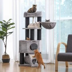 Giving® XXL Luxe Stevige Katten Krabpaal Voor Katten - Stevig Krabmeubel Met Hangmat Mand Katten Huis Tunnel & Speel Touw - Grote Krab Paal Klimpaal - 92 CM Hoog - Grijs/Zwart -Kattenbenodigdheden 1199x1200 7