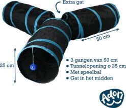 Adori Katten Tunnel 3 Gangen - Kattenspeelgoed - Ø25x50 Cm Zwart