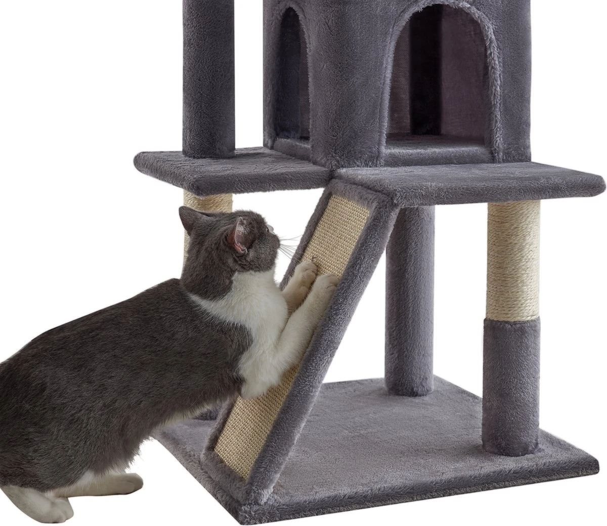 ACAZA Krabpaal, Kattenboom Met Krabbord En Huisjes Voor Meerdere Katten, Lichtgrijs 6 ACAZA Krabpaal, Kattenboom Met Krabbord En Huisjes Voor Meerdere Katten, Lichtgrijs - Afbeelding 4