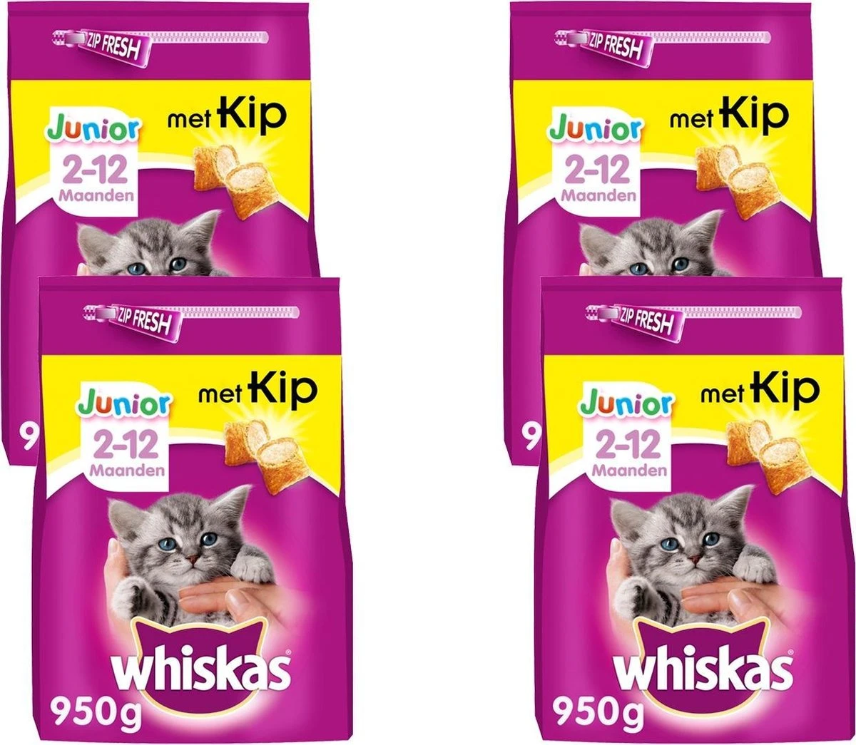 Whiskas Brokjes Junior Kip - Kattenvoer - 4 X 950 G 4 Whiskas Brokjes Junior Kip - Kattenvoer - 4 X 950 G - Afbeelding 2