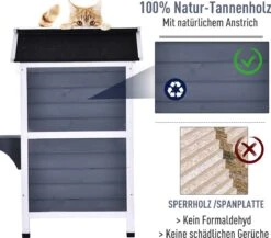 PawHut Kattenhuis Voor Buiten Kattenhut Met 2 Verdiepingen Kattenvilla, Asfaltdak, Massief Hout Grijs D30-236 20 PawHut Kattenhuis Voor Buiten Kattenhut Met 2 Verdiepingen Kattenvilla, Asfaltdak, Massief Hout Grijs D30-236 -Kattenbenodigdheden 1200x1054