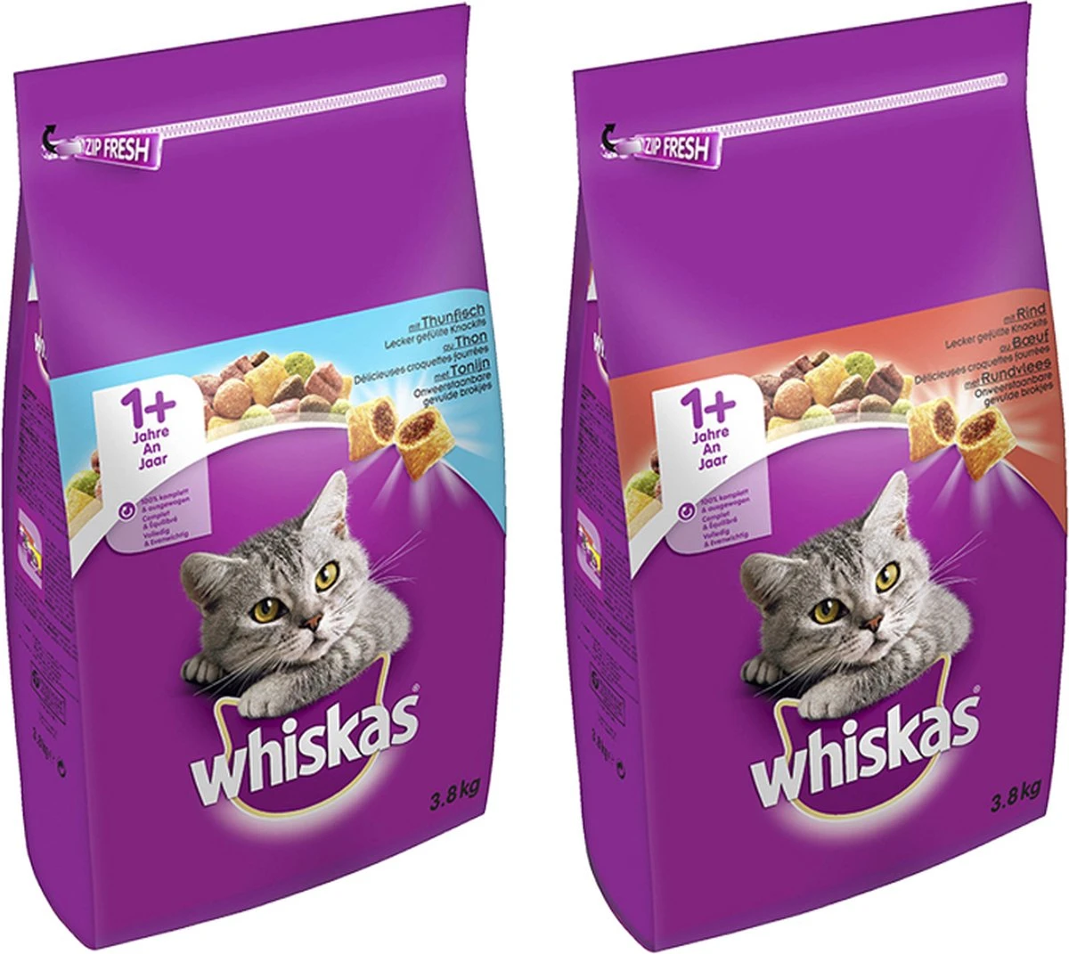Whiskas Kattenvoeding Weekbundel Tonijn En Rund - Droogvoer - 7600g 3 Whiskas Kattenvoeding Weekbundel Tonijn En Rund - Droogvoer - 7600g
