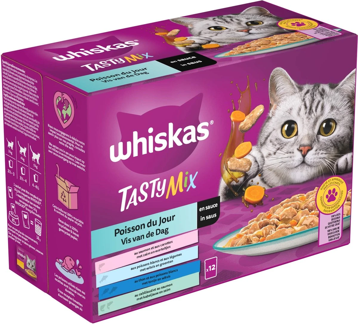 Whiskas 1+ Natvoer - Tasty Mix - Vis Van De Dag In Saus - Maaltijdzakjes 48 X 85 G 5 Whiskas 1+ Natvoer - Tasty Mix - Vis Van De Dag In Saus - Maaltijdzakjes 48 X 85 G - Afbeelding 3