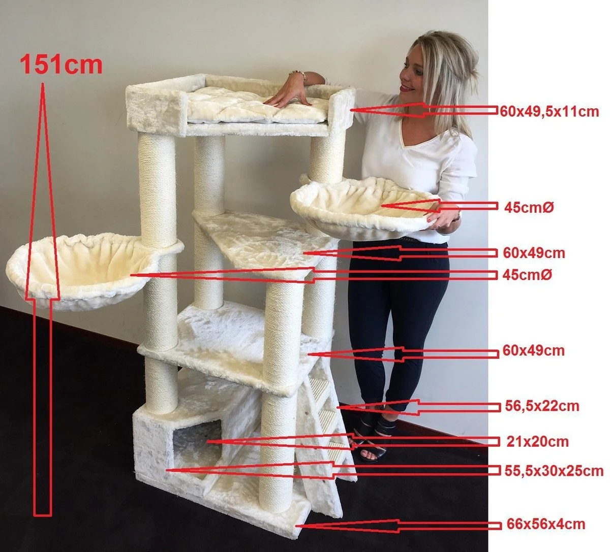 RHRQuality Corner Coon Krabpaal Voor Grote Katten - 60 X 56 X 151 Cm - Crème 7 RHRQuality Corner Coon Krabpaal Voor Grote Katten - 60 X 56 X 151 Cm - Crème - Afbeelding 5