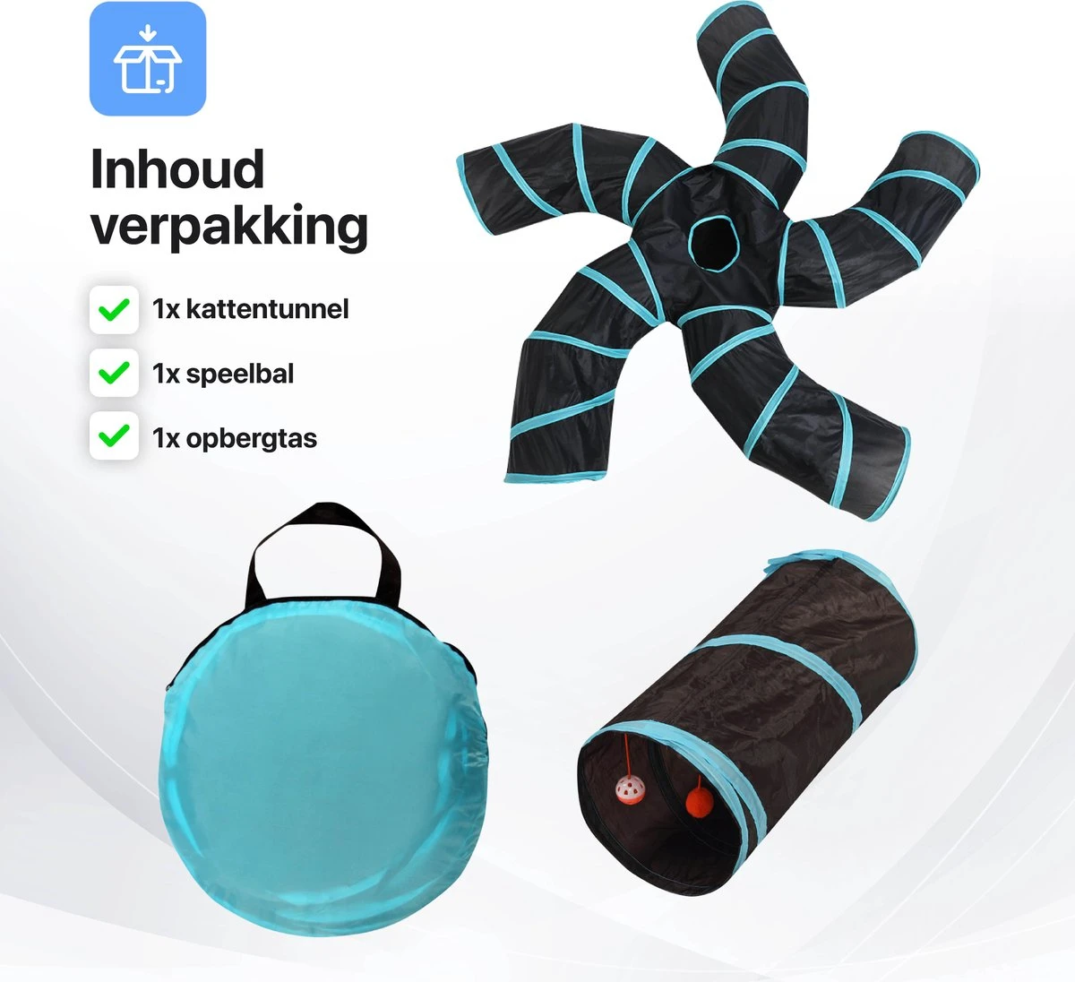 Tavaro Kattentunnel 5 Gangen - Met Speelbal - Kattenspeelgoed - Zwart / Blauw 4 Tavaro Kattentunnel 5 Gangen - Met Speelbal - Kattenspeelgoed - Zwart / Blauw - Afbeelding 2