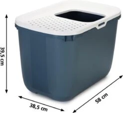 Savic Hop In Kattenbak - Steenblauw/wit -Kattenbenodigdheden 1200x1102 2