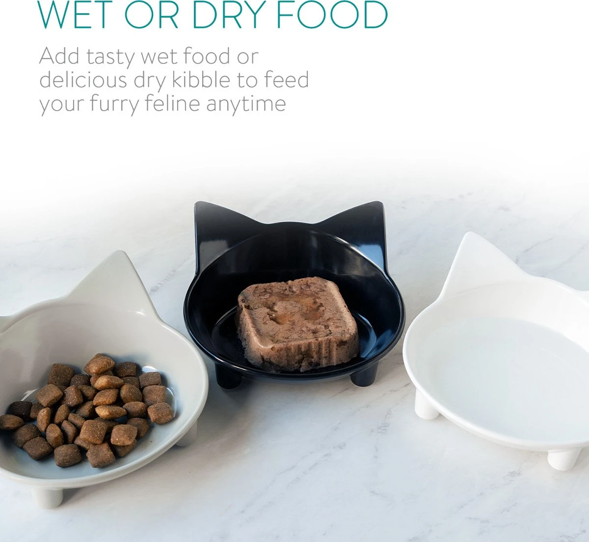 Navaris Voerbakjes Voor Katten - Set Van 3 Voer- En Waterbakken - Met Kattenkopjes Vorm - Antislip - Etensbakjes In Grijs, Wit En Zwart 9 Navaris Voerbakjes Voor Katten - Set Van 3 Voer- En Waterbakken - Met Kattenkopjes Vorm - Antislip - Etensbakjes In Grijs, Wit En Zwart - Afbeelding 7