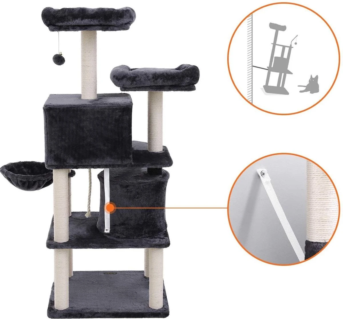 Hoppa! Kattenboom - Krabpaal - Grijs - Fluweel 4 Hoppa! Kattenboom - Krabpaal - Grijs - Fluweel - Afbeelding 2