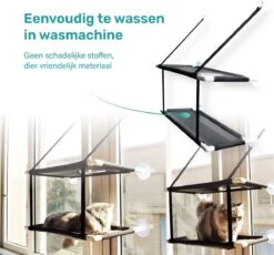 Raamhangmat - Dubbellaags - Met Zuignappen - 20kg Draag Gewicht - Kattenhangmat - Hangmat Kat - Kattenbed - Kattenkussen - Kattenbank - Kattenmand - Raam - Kattenhangmat Raam - Zwart - Radiator -Kattenbenodigdheden 1200x1115 7