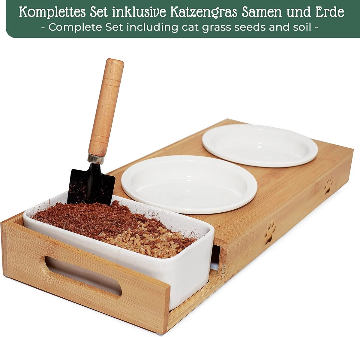 Pfotenolymp® Voederstation Met Kattengras Voor Katten - Porseleinen Kattenbak/Voedingsbak - Verhoogde Kom Set Met Kattengrasbak - Voerbak Hoog 4 Pfotenolymp® Voederstation Met Kattengras Voor Katten - Porseleinen Kattenbak/Voedingsbak - Verhoogde Kom Set Met Kattengrasbak - Voerbak Hoog - Afbeelding 2