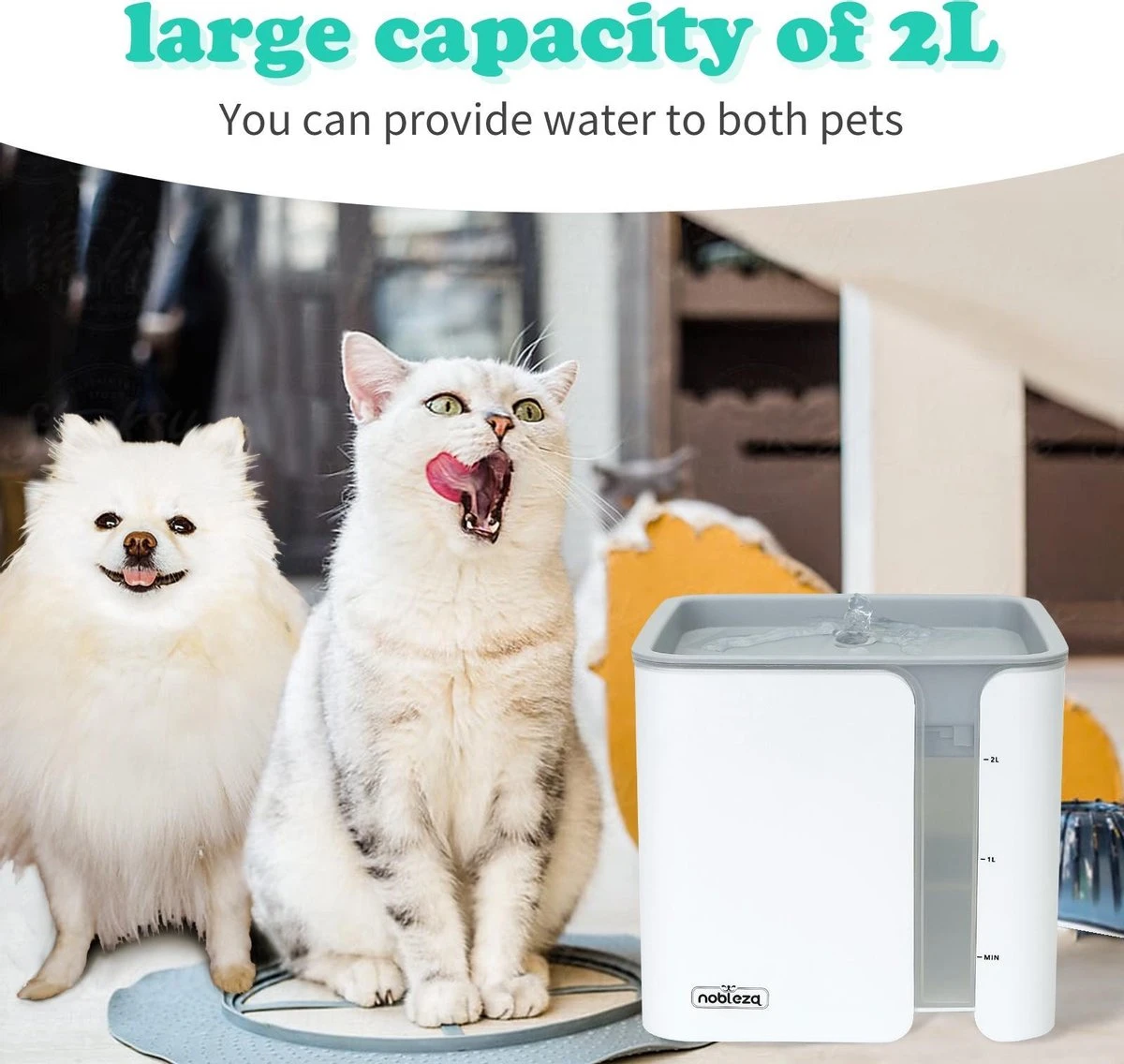 Nobleza USB Drinkfontein Voor Hond/Kat - 2L - Incl. 2 Filters - Wit 9 Nobleza USB Drinkfontein Voor Hond/Kat - 2L - Incl. 2 Filters - Wit - Afbeelding 7