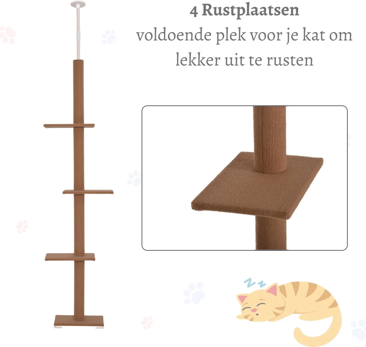 Merkloos Krabpaal In Hoogte Verstelbaar - Kattenkrabpaal - Krabpaal Voor Katten - Kattenspeeltjes - Katten - Bruin - 43L X 27B X 228-260H Cm 4 Merkloos Krabpaal In Hoogte Verstelbaar - Kattenkrabpaal - Krabpaal Voor Katten - Kattenspeeltjes - Katten - Bruin - 43L X 27B X 228-260H Cm - Afbeelding 2