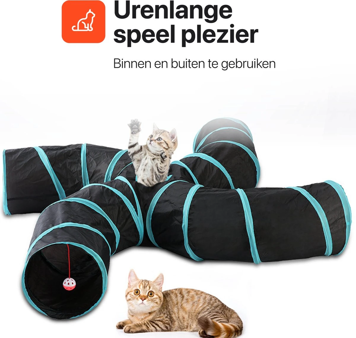 Tavaro Kattentunnel 5 Gangen - Met Speelbal - Kattenspeelgoed - Zwart / Blauw 9 Tavaro Kattentunnel 5 Gangen - Met Speelbal - Kattenspeelgoed - Zwart / Blauw - Afbeelding 7