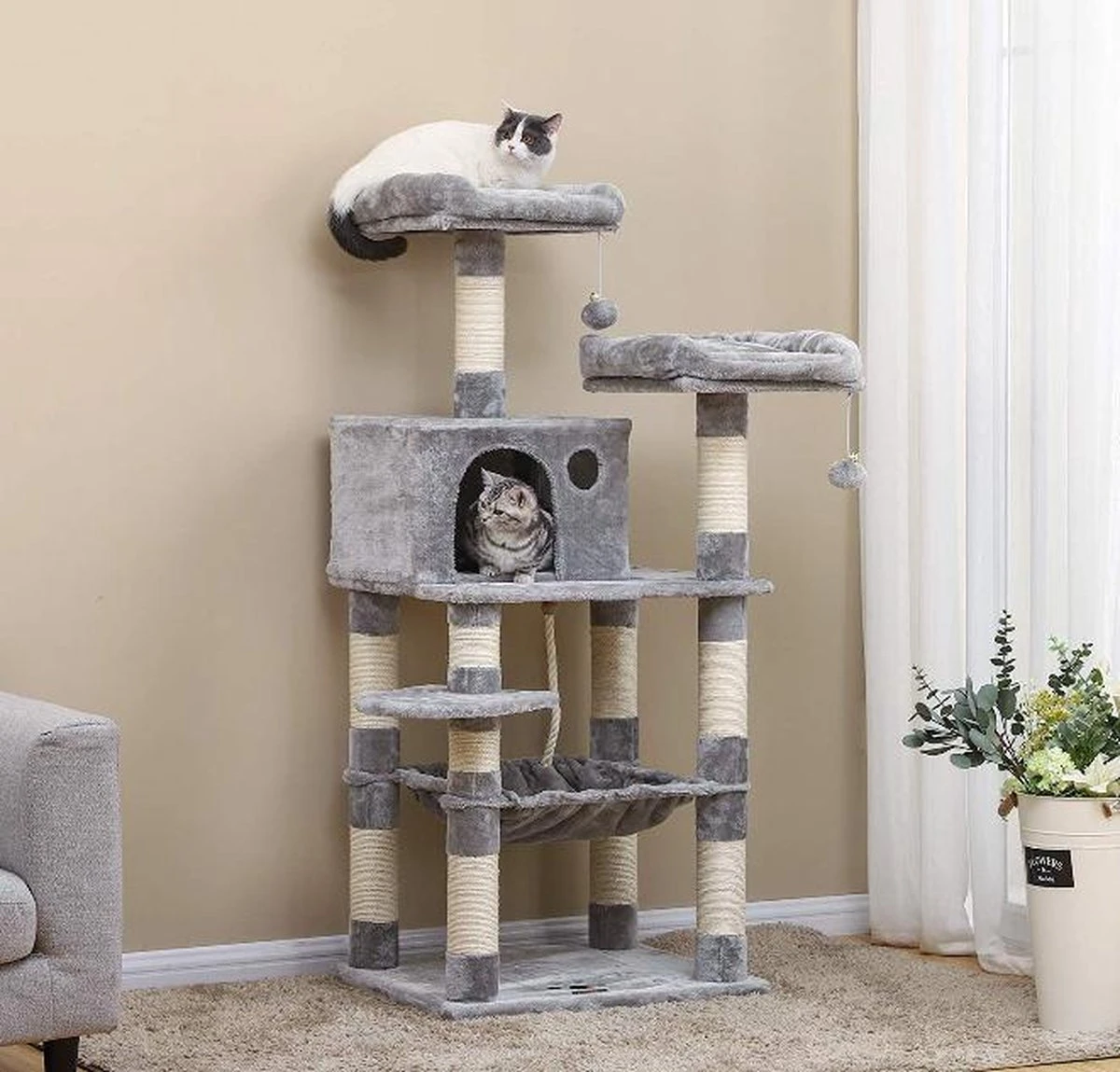 MIRA Home Krabpaal - Kattentoren - Huisdieren - Stabiel - Hout - Grijs/Wit - 55x45x143 6 MIRA Home Krabpaal - Kattentoren - Huisdieren - Stabiel - Hout - Grijs/Wit - 55x45x143 - Afbeelding 4