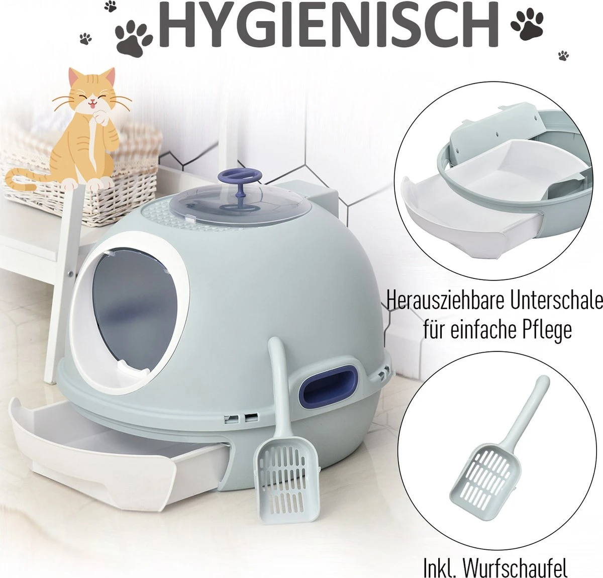 PawHut Kattentoilet Kattenbak Dakraam Bodembak Schep Draagbaar PP ABS D31-012 15 PawHut Kattentoilet Kattenbak Dakraam Bodembak Schep Draagbaar PP ABS D31-012 - Afbeelding 13