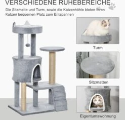 PawHut Krabpaal Kattenboom Met Kattengrot Trap Spaanplaat Jute Grijs D30-360 15 PawHut Krabpaal Kattenboom Met Kattengrot Trap Spaanplaat Jute Grijs D30-360 -Kattenbenodigdheden 1200x1150