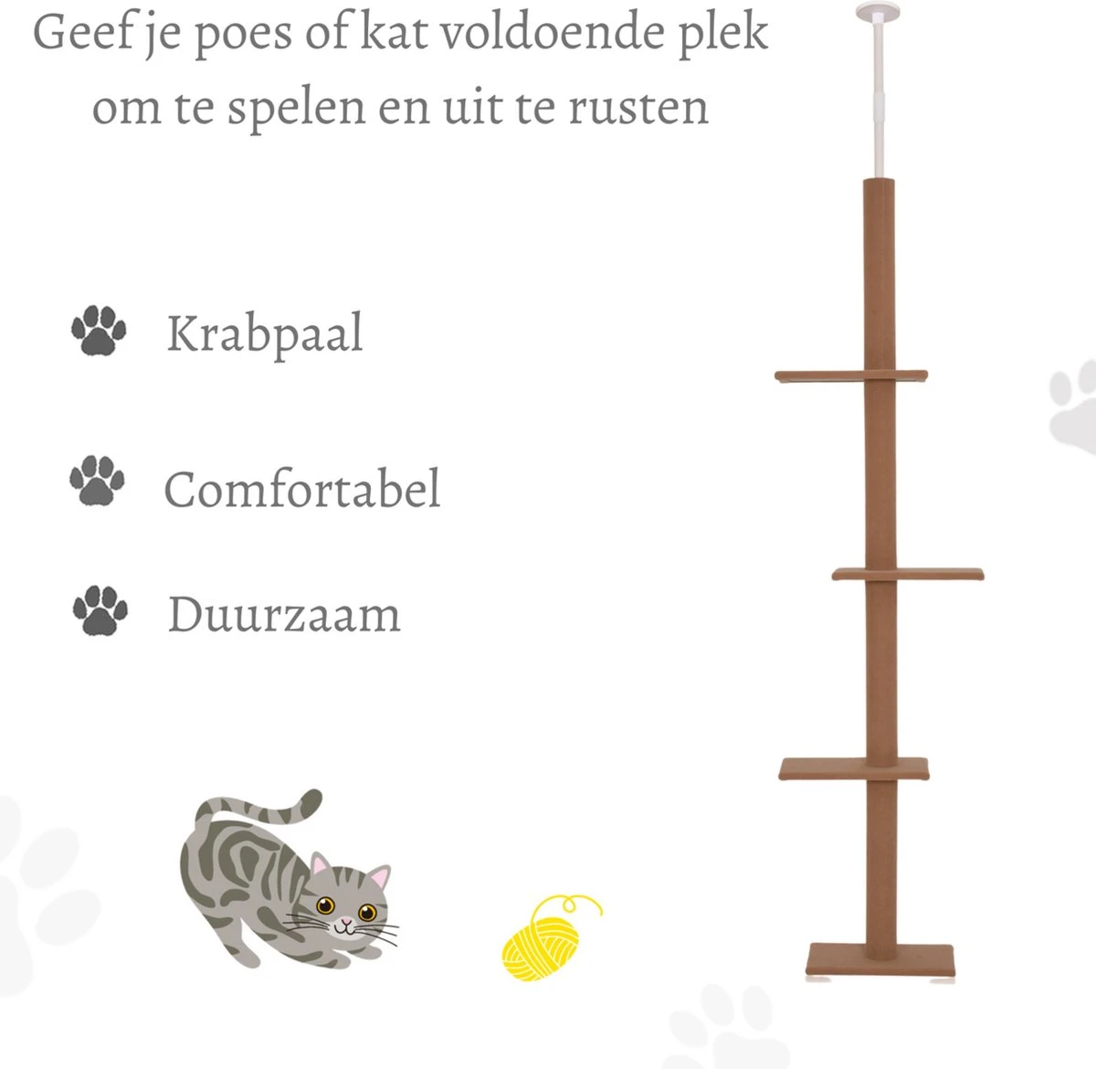 Merkloos Krabpaal In Hoogte Verstelbaar - Kattenkrabpaal - Krabpaal Voor Katten - Kattenspeeltjes - Katten - Bruin - 43L X 27B X 228-260H Cm 5 Merkloos Krabpaal In Hoogte Verstelbaar - Kattenkrabpaal - Krabpaal Voor Katten - Kattenspeeltjes - Katten - Bruin - 43L X 27B X 228-260H Cm - Afbeelding 3