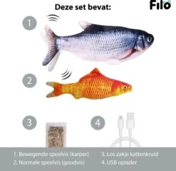 Filo Elektrisch Kattenspeeltje Bewegende Vis 30CM Met Kattenkruid + Goudvis 20CM - Interactief Speelgoed Katten - Elektronisch Kattenspeelgoed - Dansende Elektrische Speelvis Kat - Kattenspeeltjes Intelligentie - Speelgoed Kittens - Speeltjes Kitten -Kattenbenodigdheden 1200x1170 8