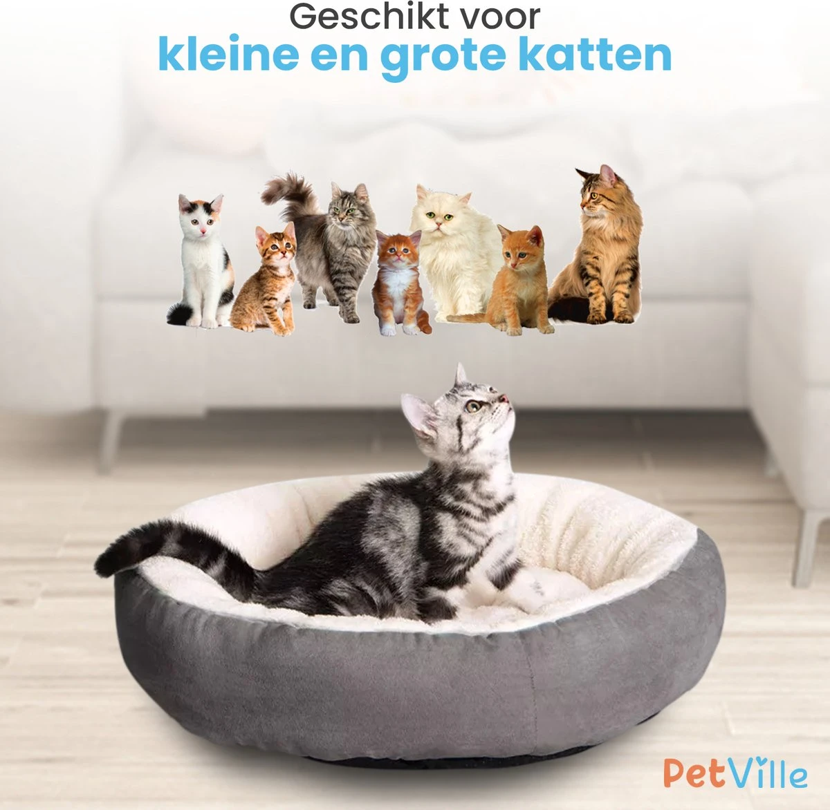 Petville Kattenmand - 50 Cm - Wasbaar - Donut - Waterbestendig - Grijs 7 Petville Kattenmand - 50 Cm - Wasbaar - Donut - Waterbestendig - Grijs - Afbeelding 5