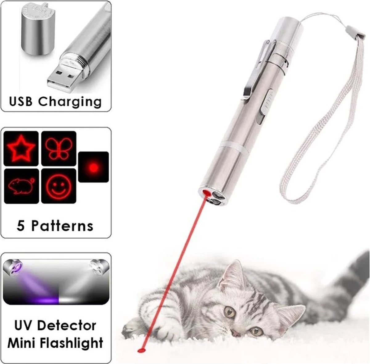 Merkloos Laserpen - Daily Accessoires - USB Oplaadbaar - Kattenspeeltjes - Laserlampje - 7 Verschillende Standen - RVS Zilver - Zaklamp - UV Lamp – Kattenspeelgoed 6 Merkloos Laserpen - Daily Accessoires - USB Oplaadbaar - Kattenspeeltjes - Laserlampje - 7 Verschillende Standen - RVS Zilver - Zaklamp - UV Lamp – Kattenspeelgoed - Afbeelding 4