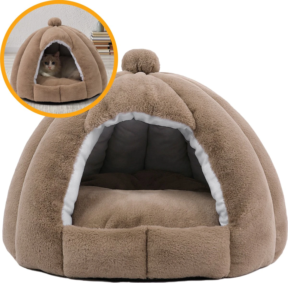 MIRO Katten Huis - Kattenhuizen - Kattenhok - Kattenmand - Dierenhuis - Extra Zacht - Bruin 3 MIRO Katten Huis - Kattenhuizen - Kattenhok - Kattenmand - Dierenhuis - Extra Zacht - Bruin