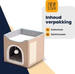 MIRO Katten Huis - Kattenhuizen - Kattenhok - Kattenmand - Dierenhuis - Opvouwbaar - Met Krabmat - Abrikoos -Kattenbenodigdheden 1200x1183 7
