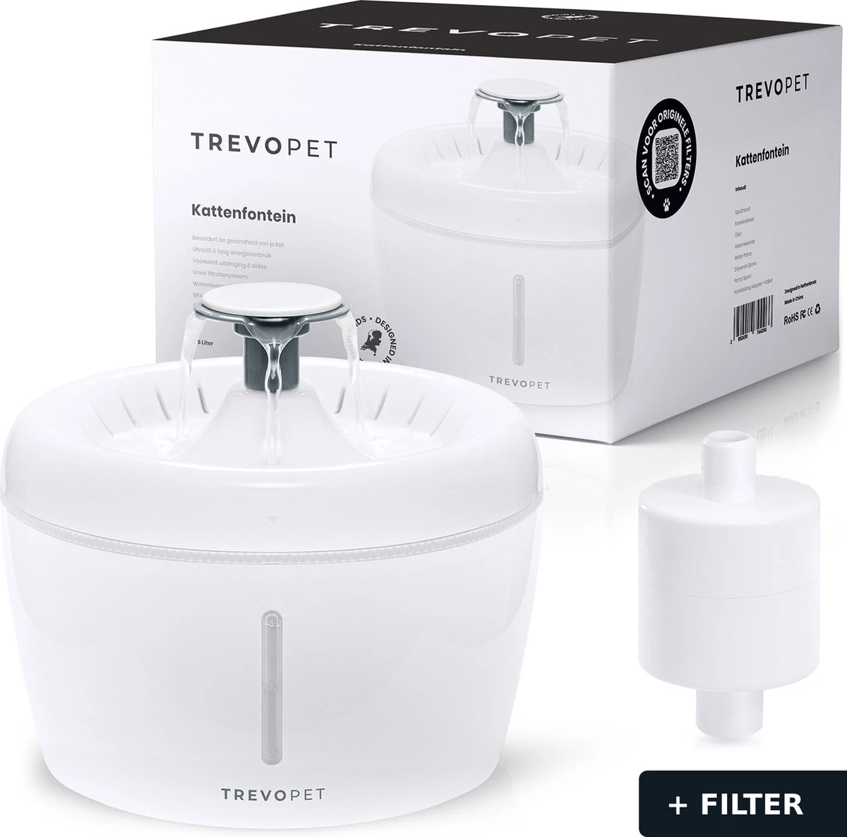 TrevoPet® Drinkfontein Kat - Waterfontein Kat - Kattenfontein - Fluisterstil - Drinkfontein - Drinkbak Kat - 2.5 Liter - Inclusief Filter - Wit 3 TrevoPet® Drinkfontein Kat - Waterfontein Kat - Kattenfontein - Fluisterstil - Drinkfontein - Drinkbak Kat - 2.5 Liter - Inclusief Filter - Wit