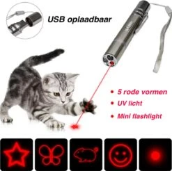 Merkloos Hoogwaardig Laserlampje Voor Katten | USB Oplaadbaar | 7 In 1 Laserpen | Laserpen | Zaklamp | Kattenspeeltje | Kattenspeelgoed | Zilver | Laserpointer Rood/groen | UV Licht -Kattenbenodigdheden 1200x1193 14