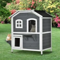 PawHut Kattenhuis Voor Buiten Kattenhut Met 2 Verdiepingen Kattenvilla, Asfaltdak, Massief Hout Grijs D30-236 23 PawHut Kattenhuis Voor Buiten Kattenhut Met 2 Verdiepingen Kattenvilla, Asfaltdak, Massief Hout Grijs D30-236 -Kattenbenodigdheden 1200x1200 1031