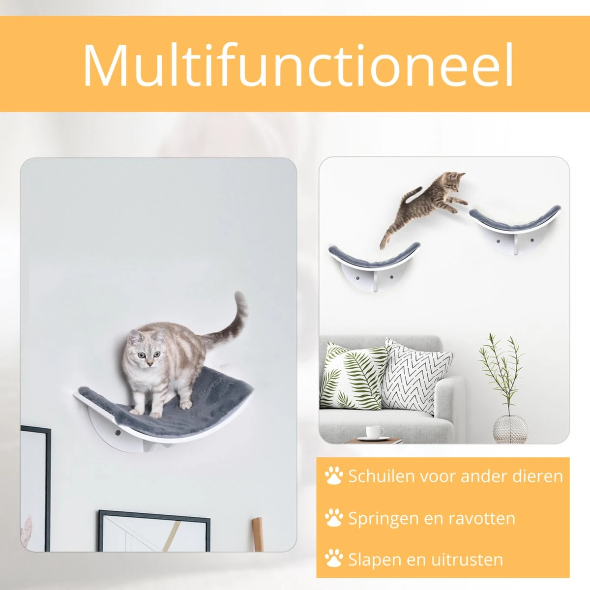 Merkloos Paws And Claws - Cat Shelf – Hangmat Kat – Kattenplank - Kattenbed - Wasbaar – Wandmontage – MDF - Wit 6 Merkloos Paws And Claws - Cat Shelf – Hangmat Kat – Kattenplank - Kattenbed - Wasbaar – Wandmontage – MDF - Wit - Afbeelding 4