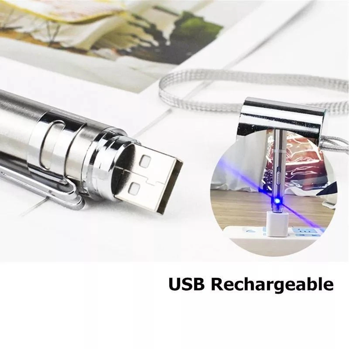 Laserpen - Oplaadbaar Met USB - Rode Laser - RVS Zilver - UV - Zaklamp - LED - Kat - Katten Speeltjes - Kattenspeelgoed - 7 Verschillende Standen 9 Laserpen - Oplaadbaar Met USB - Rode Laser - RVS Zilver - UV - Zaklamp - LED - Kat - Katten Speeltjes - Kattenspeelgoed - 7 Verschillende Standen - Afbeelding 7