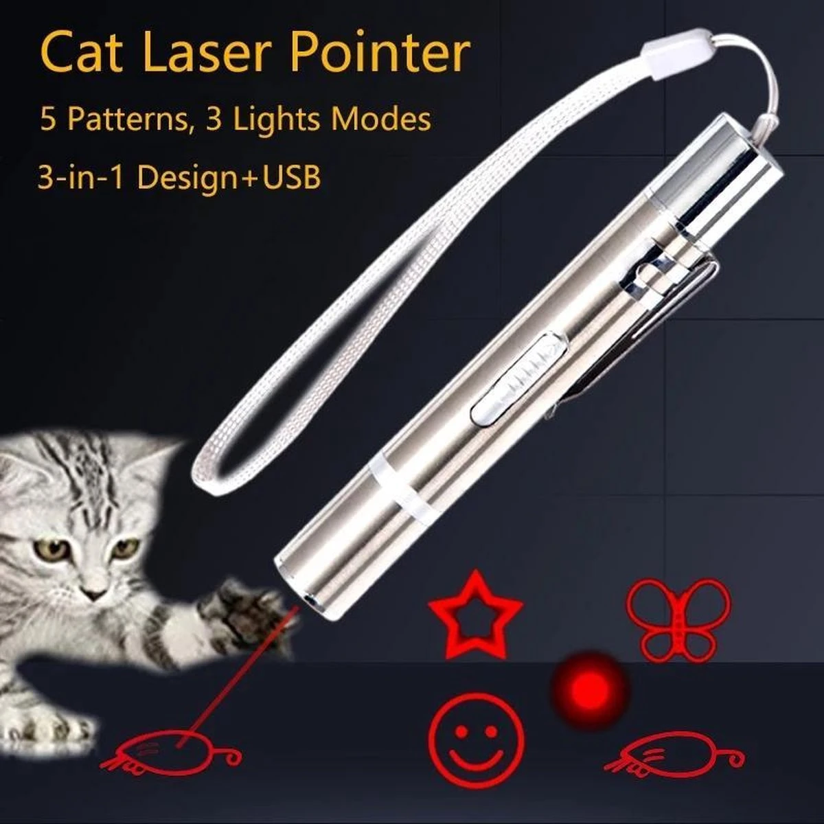Laserpen - Oplaadbaar Met USB - Rode Laser - RVS Zilver - UV - Zaklamp - LED - Kat - Katten Speeltjes - Kattenspeelgoed - 7 Verschillende Standen 11 Laserpen - Oplaadbaar Met USB - Rode Laser - RVS Zilver - UV - Zaklamp - LED - Kat - Katten Speeltjes - Kattenspeelgoed - 7 Verschillende Standen - Afbeelding 9