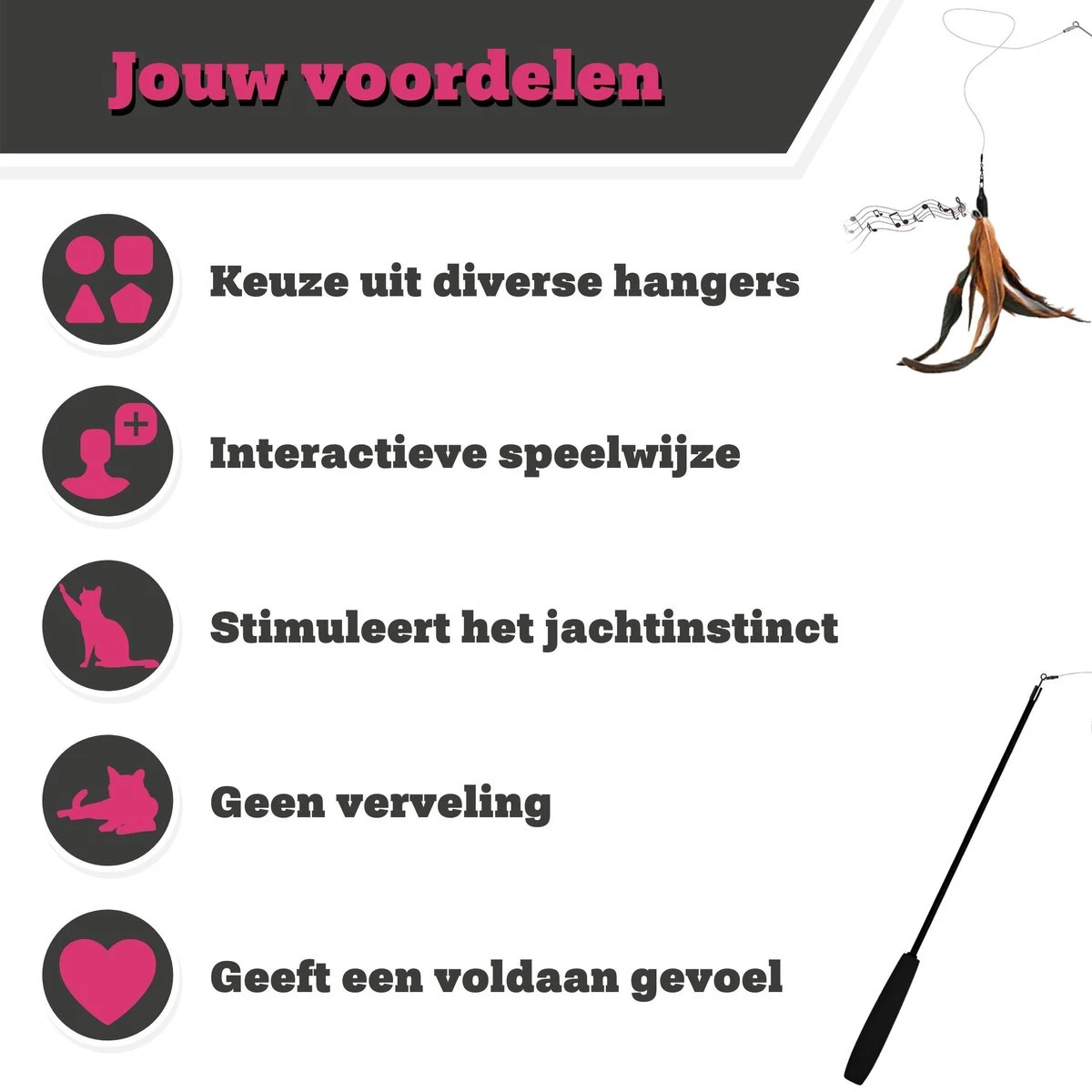 Make Me Purr Kattenhengel Met 5 Hangers (Zwart) - Speelgoed Hengel Voor Katten - Kat Speelhengel Met Veren - Kitten Kattenplager Met Veer - Kattenspeelgoed - Kattenspeeltjes 4 Make Me Purr Kattenhengel Met 5 Hangers (Zwart) - Speelgoed Hengel Voor Katten - Kat Speelhengel Met Veren - Kitten Kattenplager Met Veer - Kattenspeelgoed - Kattenspeeltjes - Afbeelding 2