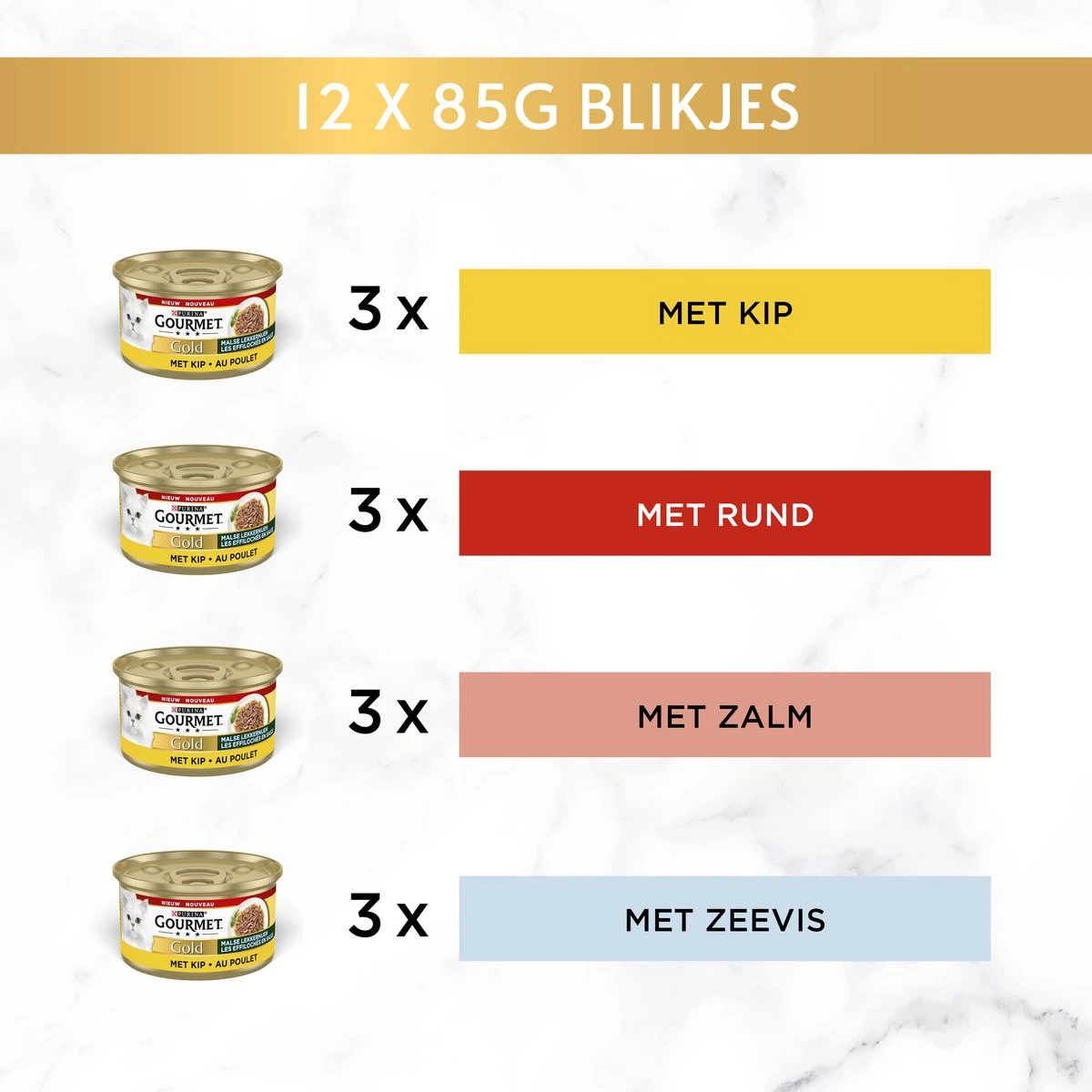 Gourmet Gold Malse Lekkernijen – Kattenvoer Natvoer - Met Kip, Zalm, Rund, Zeevis – 48 X 85 Gr 5 Gourmet Gold Malse Lekkernijen – Kattenvoer Natvoer - Met Kip, Zalm, Rund, Zeevis – 48 X 85 Gr - Afbeelding 3
