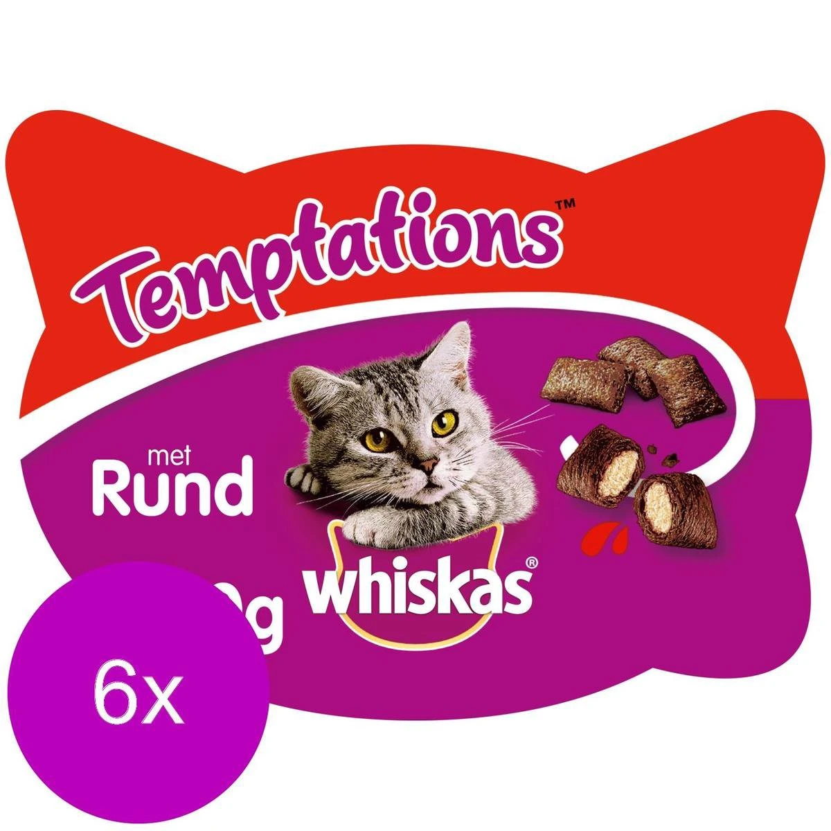Whiskas Temptations 60 G - Kattensnack - 6 X Rund&Vlees 3 Whiskas Temptations 60 G - Kattensnack - 6 X Rund&Vlees