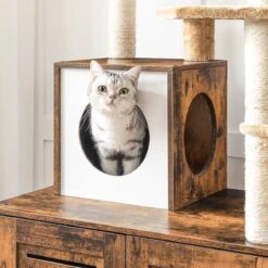 IN.HOMEXL All-In-One Kattenmeubel Alba - Krabpaal Met Kattenbak - Hangmat Mand Katten Huis - Kattentoiletmeubel - Bruin - 70x132x48cm -Kattenbenodigdheden 1200x1200 440