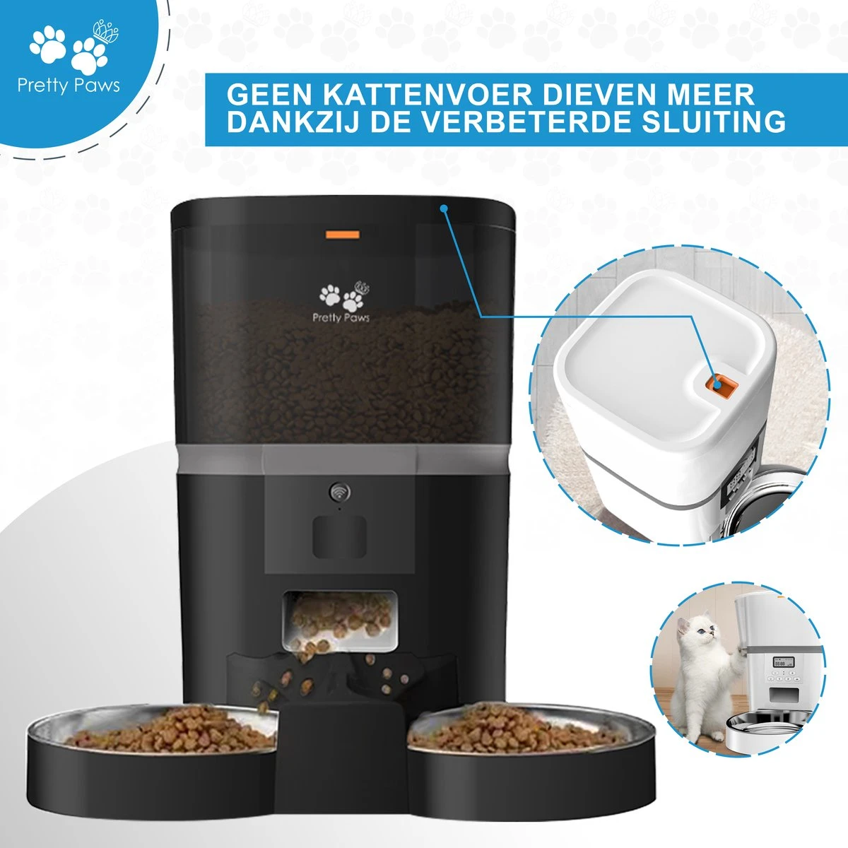 Pretty Paws QQ003 - Wifi Voermachine - Dubbele Voerbakjes - Zwart - Kat - 6L 9 Pretty Paws QQ003 - Wifi Voermachine - Dubbele Voerbakjes - Zwart - Kat - 6L - Afbeelding 7