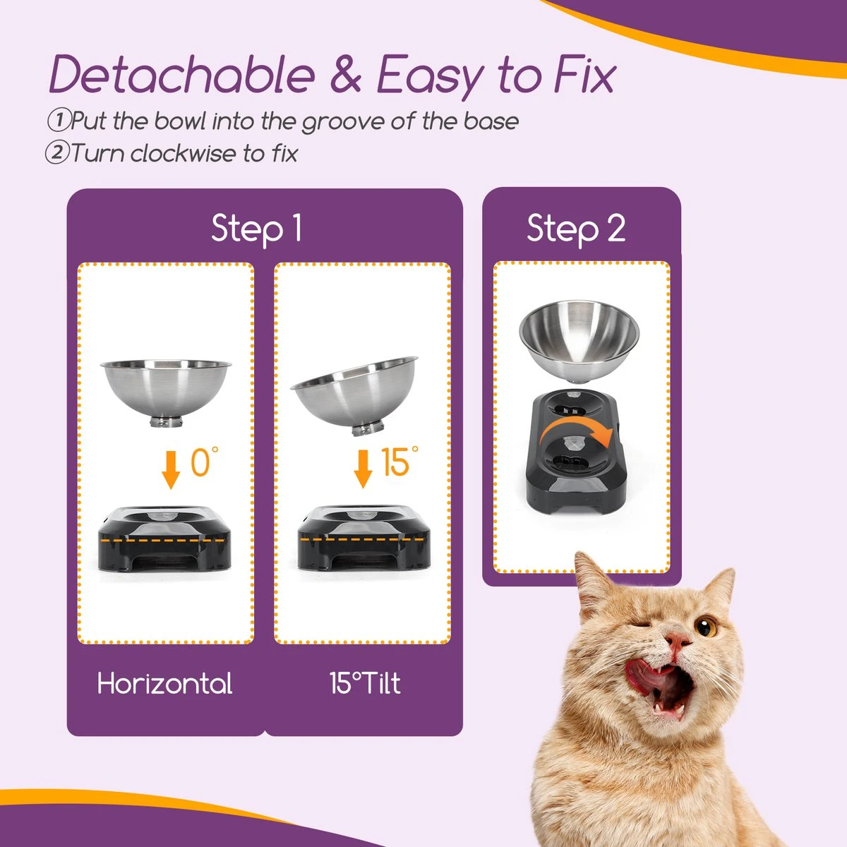 Nobleza Katten Voerbakjes - Ergonomische Dubbele Voerbak - Anti Braak Voerbak Voor Katten - Zwart - Dubbel - RVS 4 Nobleza Katten Voerbakjes - Ergonomische Dubbele Voerbak - Anti Braak Voerbak Voor Katten - Zwart - Dubbel - RVS - Afbeelding 2