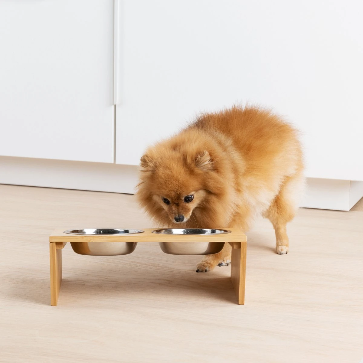 Navaris Verhoogd Dubbel Dieren Voedingsstation - 2 Kommen Voor Katten En Kleine Honden - Roestvrij Staal - Verhoogde Bamboe Standaard 7 Navaris Verhoogd Dubbel Dieren Voedingsstation - 2 Kommen Voor Katten En Kleine Honden - Roestvrij Staal - Verhoogde Bamboe Standaard - Afbeelding 5